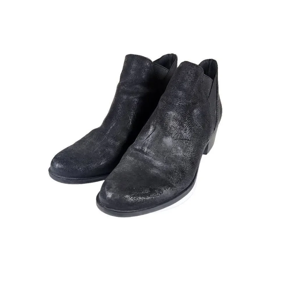 Lucky Brand- Women's Black Leather Chunky Heel Baqira Booties, Size 8